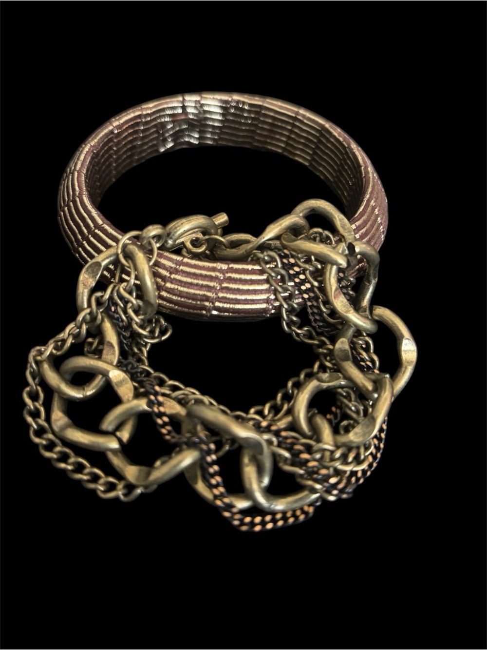 2 Piece Gold-Tone Multi-Chain Bracelet with Bangle